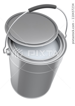 Open metal can or buckets of paint with handle on white background. 110437234