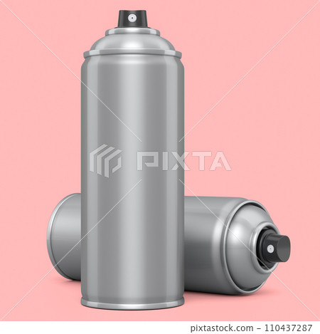 Cans of spray paint isolated on pink background. Spray bottle and dispenser Cans of spray paint isolated on pink background. Spray bottle and dispenser 110437287