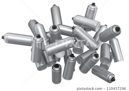Lots of flying spray paint cans on white background. Spray bottle and dispenser Lots of flying spray paint cans on white background. Spray bottle and dispenser 110437296
