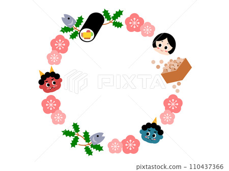 Setsubun circular frame illustration Setsubun circular frame illustration 110437366