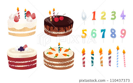 various cakes and cake candle Illustrations 110437373