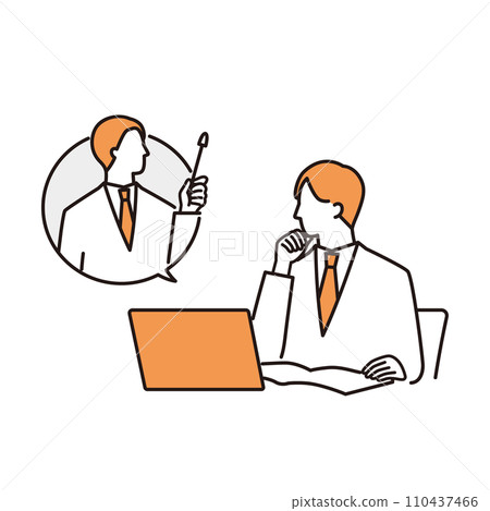 High school boy taking online classes on laptop 110437466