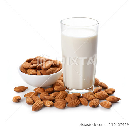 Almonds milk on white backgrounds 110437659