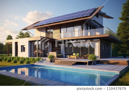 solar panels on roof of the house solar panels on roof of the house 110437679