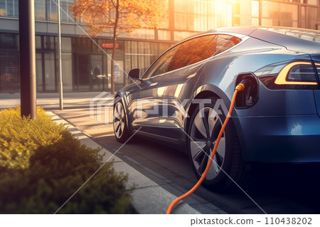Charging Electric Car. Charge an Electric Car. Powered car charging station. 110438202