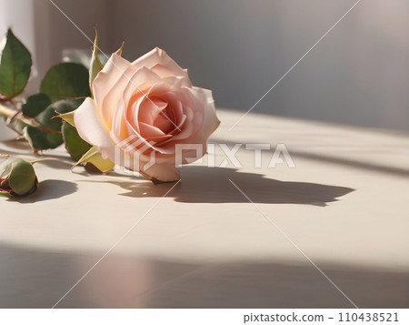 pink rose on a table, morning sunlight - AI generative 110438521