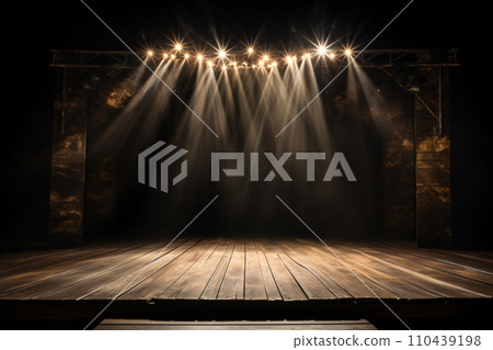Dramatic Spotlight Illuminates Empty Wooden Stage 110439198