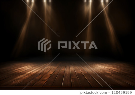 Dramatic Spotlight Illuminates Empty Wooden Stage Dramatic Spotlight Illuminates Empty Wooden Stage 110439199