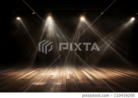 Dramatic Spotlight Illuminates Empty Wooden Stage Dramatic Spotlight Illuminates Empty Wooden Stage 110439200