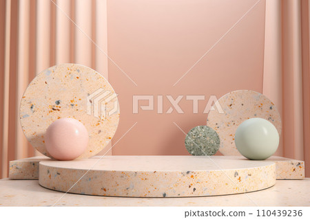 Terrazzo Podium 3D Abstract Pastel Scene for Display or Showcase 110439236