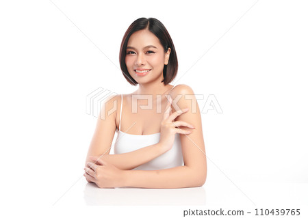 Beautiful young asian woman with clean fresh skin on white background, Face care, Facial treatment, Cosmetology, beauty and spa, Asian women portrait. 110439765