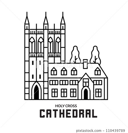 Gothic Cathedral Christian Church in Line Art 110439789