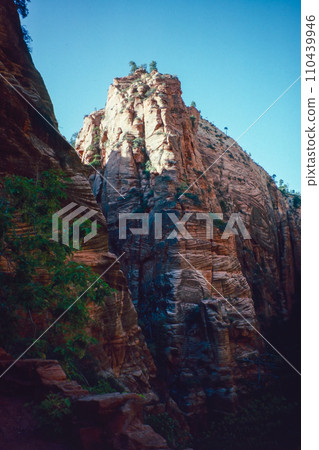 Natural landscape of limestone and sandstone rock formations inside a national parks in utah and arizona in north america in summer Natural landscape of limestone and sandstone rock formations inside a national parks in utah and arizona in north america in summer 110439946