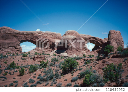 Natural landscape of limestone and sandstone rock formations inside a national parks in utah and arizona in north america in summer Natural landscape of limestone and sandstone rock formations inside a national parks in utah and arizona in north america in summer 110439952