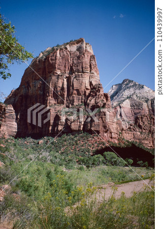 Natural landscape of limestone and sandstone rock formations inside a national parks in utah and arizona in north america in summer Natural landscape of limestone and sandstone rock formations inside a national parks in utah and arizona in north america in summer 110439997