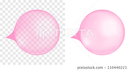 Inflated pink bubble gum. Strawberry or cherry chewing bubblegum ball isolated on transparent and white background. Cute girly design element. Vector realistic illustration 110440221