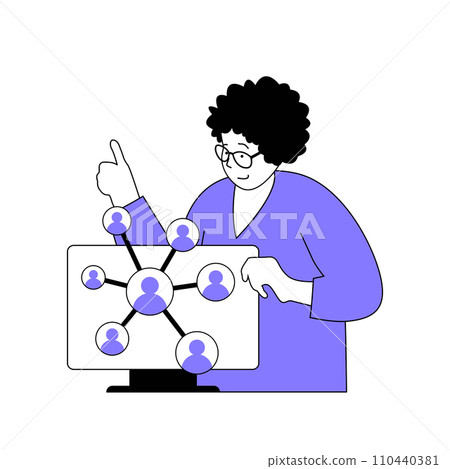 Teamwork concept with cartoon people in flat design for web. Woman organising work of distant colleagues and team online connection. Vector illustration for social media banner, marketing material. Teamwork concept with cartoon people in flat design for web. Woman organising work of distant colleagues and team online connection. Vector illustration for social media banner, marketing material. 110440381