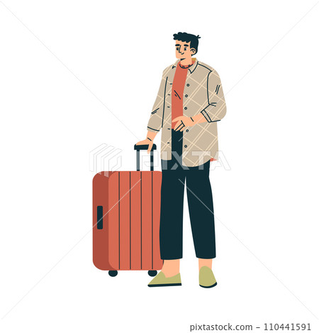 Man Character Standing with Suitcase Going on Vacation Having Journey Vector Illustration Man Character Standing with Suitcase Going on Vacation Having Journey Vector Illustration 110441591