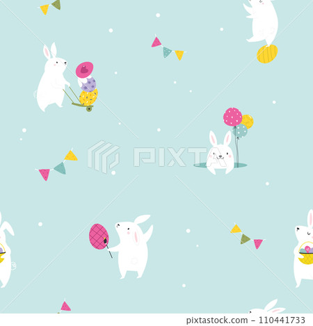 Easter seamless pattern with funny, cute rabbits 110441733