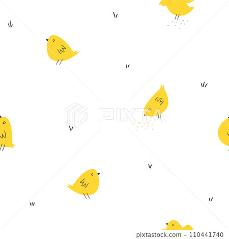 Cute seamless pattern with funny yellow chicken birds 110441740