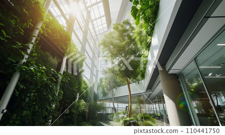 Modern and eco-friendly skyscrapers with many trees on each balcony,  Modern architecture, terraces with plants, Ai generated. 110441750