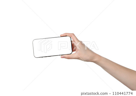 PNG,female hand holding a smartphone, isolated on white background 110441774