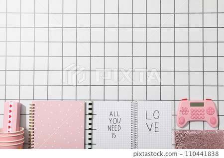 Notepad, letter and other accessories for Valentine's Day. 110441838
