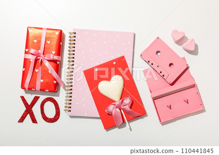 Notepad, letter and other accessories for Valentine's Day. Notepad, letter and other accessories for Valentine's Day. 110441845