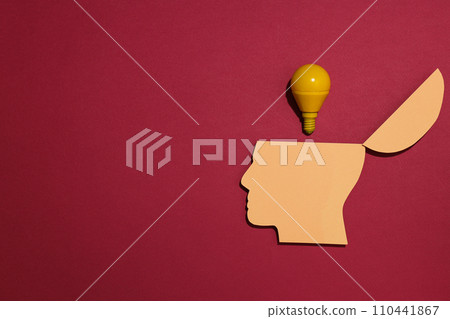 Paper human head with a light bulb Paper human head with a light bulb 110441867