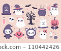 Happy Halloween cute set, pumpkin head, skeleton, ghost, bat and more 110442426