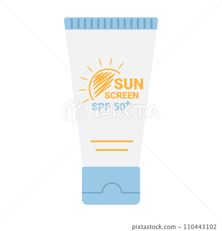 Sunscreen product in a tube. SPF summer skincare product design. SPF 50 cream or lotion. Vector illustration 110443102