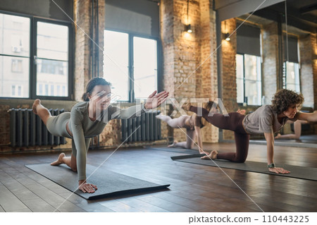 Sportswoman doing physical exercise 110443225