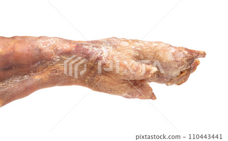 Leg of spanish jamon serrano, dry cured ham, on a white background Leg of spanish jamon serrano, dry cured ham, on a white background 110443441