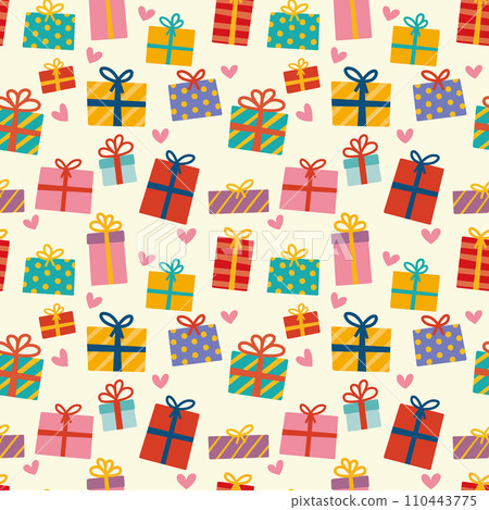 無縫背景材質:向量圖內襯手繪禮物盒和心形 無縫背景材質:向量圖內襯手繪禮物盒和心形 110443775
