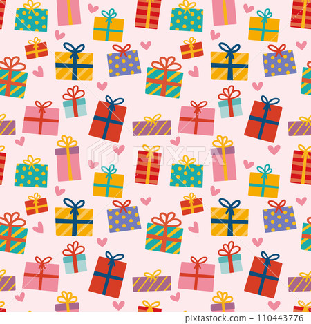 無縫背景材質：向量圖內襯手繪禮物盒和心形 110443776