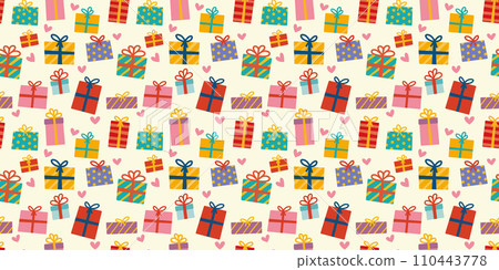 無縫背景材質：向量圖內襯手繪禮物盒和心形 110443778