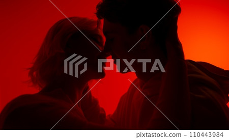 Young couple kissing, hugging and celebrating their love on Valentines day Young couple kissing, hugging and celebrating their love on Valentines day 110443984