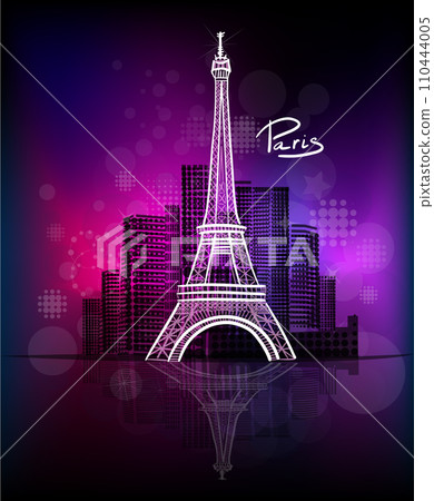 France city of Paris. Night city. hand drawing. Not AI, Vector illustration France city of Paris. Night city. hand drawing. Not AI, Vector illustration 110444005