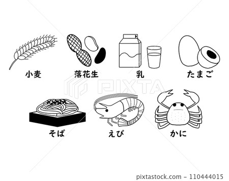 Illustration set (2 gradations) showing 7 specific raw materials with allergen labeling 110444015