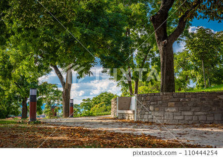 green park next to the famous Benedictine Monastery of Tihany, Lake Balaton green park next to the famous Benedictine Monastery of Tihany, Lake Balaton 110444254