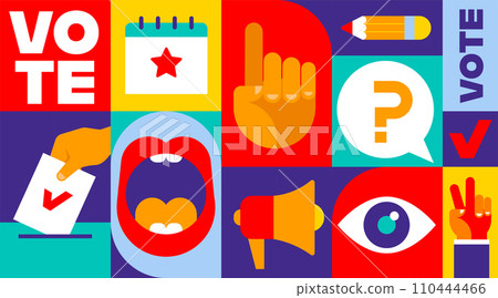 Vote, election concept design. Modern geometric style. Poster, banner and background. Bold colorful Vote, election concept design. Modern geometric style. Poster, banner and background. Bold colorful 110444466