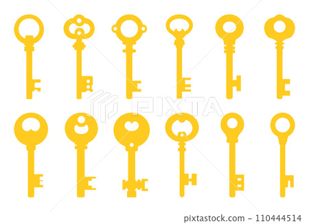 Yellow keys set isolated on white background. Cartoon style. Vector illustration for any design. 110444514