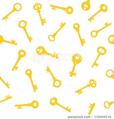Seamless pattern with yellow golden keys. Cartoon style. Vector illustration for any design. 110444516