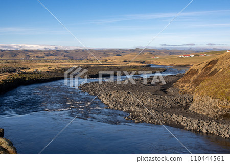 Autumn country with a river, east Iceland Autumn country with a river, east Iceland 110444561