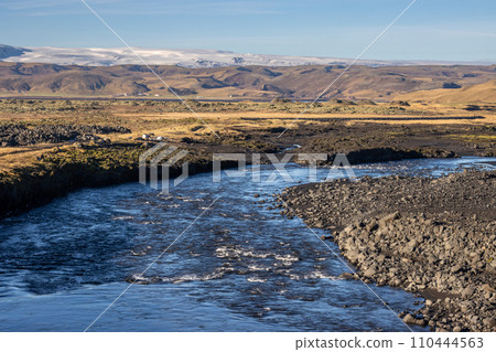 Autumn country with a river, east Iceland 110444563