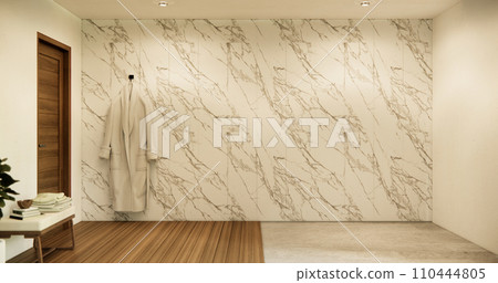 Tiles wooden wall design empty bathroom modern style. 110444805