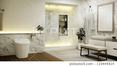Toilet and decoartion on modern zen toilet room japan style. Toilet and decoartion on modern zen toilet room japan style. 110444814