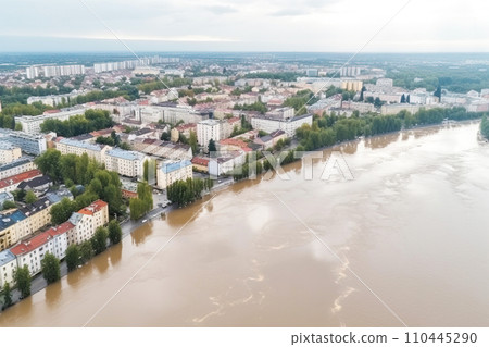 Ecological disaster destructive flood in ancient ancient city on streets. 110445290