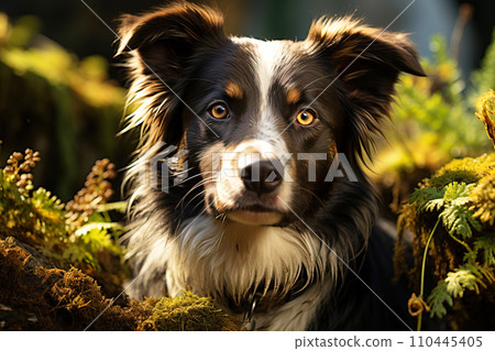 Purebred purebred beautiful border collie dog breed, background nature isolate. Purebred purebred beautiful border collie dog breed, background nature isolate. 110445405