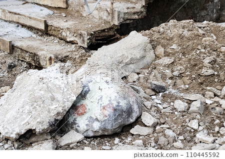 Stones and splinters at a construction site 110445592